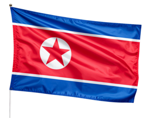 North Korea Flag in Mid-Air Wave with Strong Fabric Ripples, High Detail Texture, Isolated on Transparent Background