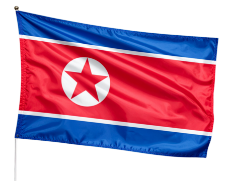 North Korea Flag in Mid-Air Wave with Strong Fabric Ripples, High Detail Texture, Isolated on Transparent Background