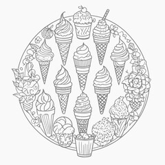 Ice cream mandala line drawing cone popsicle