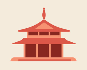 Red japanese or chinese traditional building isolated, flat vector stock illustration as travel concept