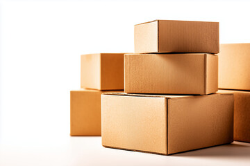 Obraz premium Stack of cardboard box isolated on white background, Craft paper box on white background.