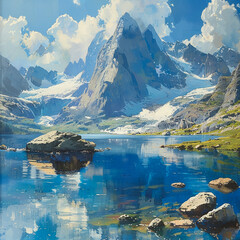 lake and mountains 
