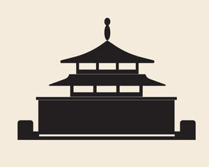 Silhouette traditional asian building isolated, flat vector stock illustration as travel concept