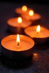 Close-up of several flickering candle flames, warm light illuminating the wax, creating a peaceful and serene ambiance Perfect for relaxation, spirituality, or holiday themes , home, detail