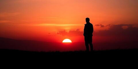 Fototapeta premium A strong silhouette against a vibrant sunrise, golden hour, energy