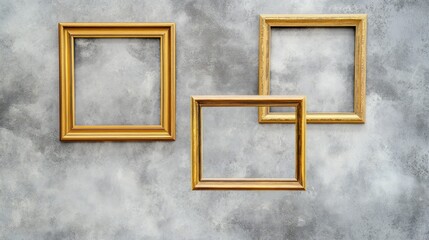 Fototapeta premium Gold picture frames on gray wall