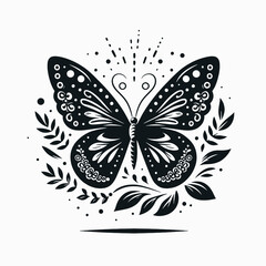 Ornate Butterfly with Floral Accents leaves decorative