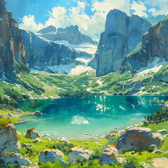 lake and mountains 
