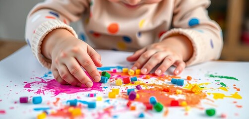 Child's hands engaging in colorful sensory art activity,  occupational therapy,   education