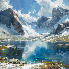 lake and mountains 
