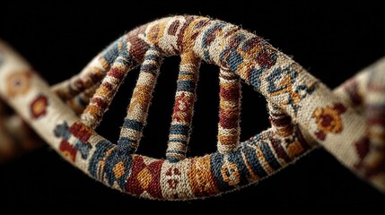 Fototapeta premium Ancient DNA helix formed by Siberian ice crystals and nomadic motifs, merging heritage with molecular science