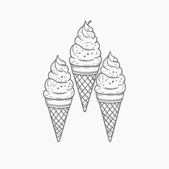 Three ice cream cones line art dessert sweet