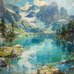lake and mountains 
