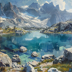 lake and mountains 
