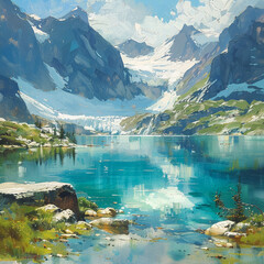 lake and mountains 

