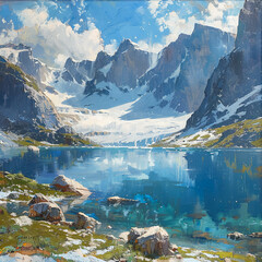lake and mountains 
