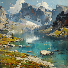 lake and mountains 
