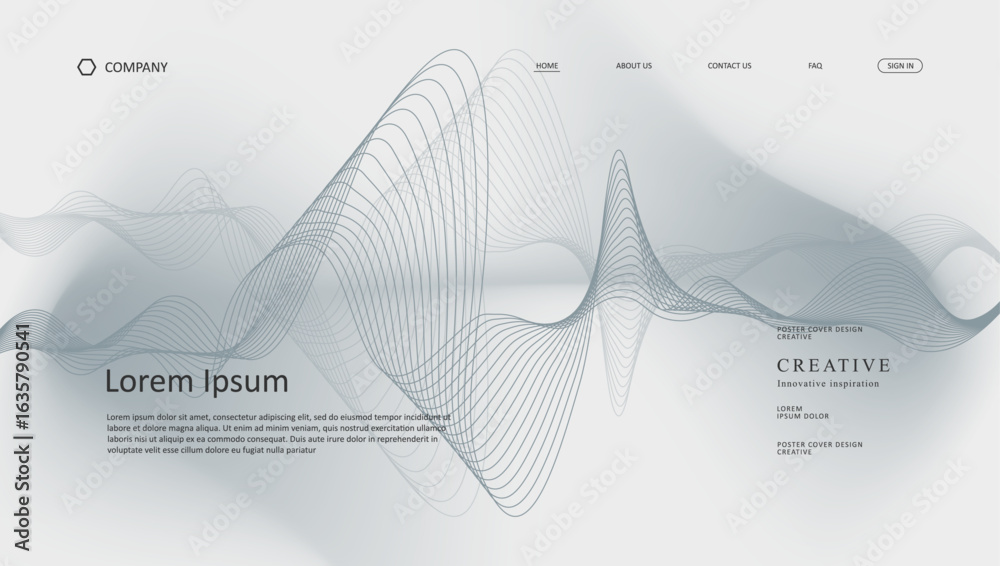 Wall mural line wave futuristic design of landing page for webpage background design