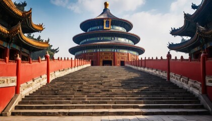 Obraz premium Temple of heaven, beijing, china with grand staircase