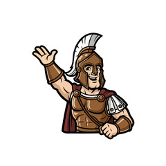 Cartoon Argonaut Mascot Logo With a Friendly Ancient Warrior in Armor, Black Outlines