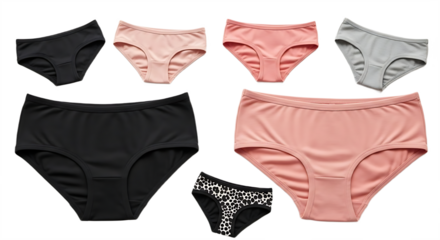 Arrangement of Panties on White Background Different Colors