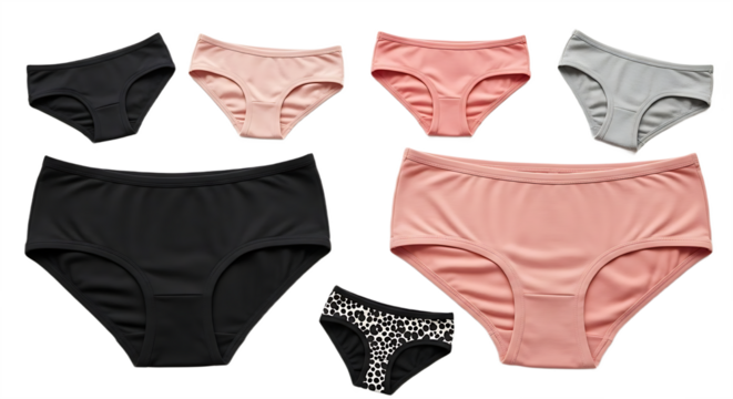 Arrangement of Panties on White Background Different Colors