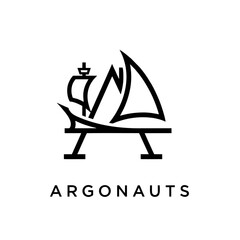 Argonauts Logo With Stylized Letter a Formed by a Ship Mast and Sail, Modern and Minimal, Black Lines