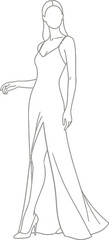 Elegant woman in a dress line drawing on a plain background