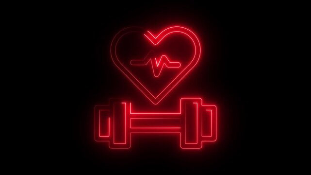 Neon Heartbeat Dumbbell Fitness Symbol Red Glowing Health Wellness Concept neon sign heart rate