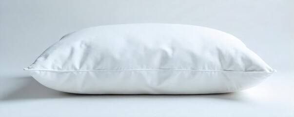 Obraz premium Serene close-up of a fluffy white pillow, perfectly smooth and inviting, suggesting restful sleep against a clean white backdrop , soft, bedroom, nap