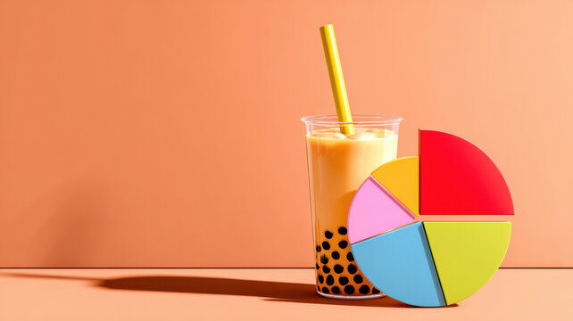 Bubble tea straw through a pie chart youthful energy in business growth