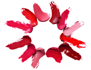 Lipstick strokes forming round border, isolated on transparent cutout background
