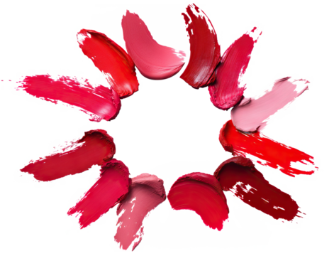 Lipstick strokes forming round border, isolated on transparent cutout background
