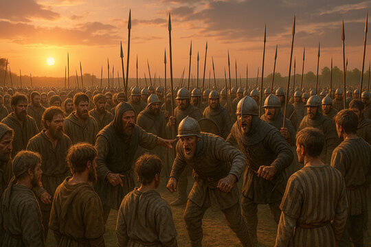 
soldiers with spears and in armor