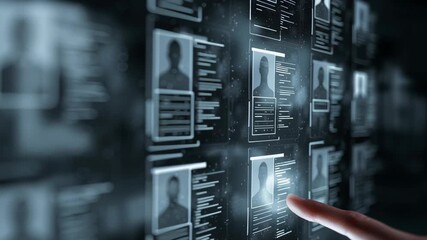 Futuristic digital employment matching system scanning candidate profile with advanced recruitment technology and AI interface selecting data for efficient profile analysis and hiring decisions - Powered by Adobe