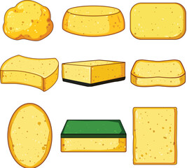 yellow sponge set cartoon vector illustration