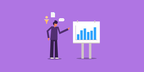 Obraz premium Businessman pointing to financial data based on company sales and business growth report.