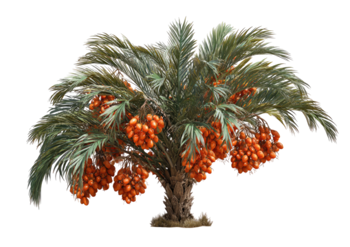 Palm tree laden with orange fruit