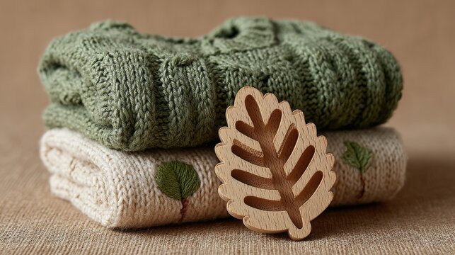 Natural wool baby sweater and eco-friendly accessories on a sand backdrop