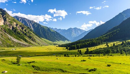 Obraz premium Lush valley, high mountains, vibrant colors