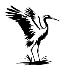 Silhouette of a stork flapping its wings