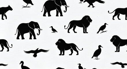 Naklejka premium Minimalist Black and White Wild Animal Silhouette Pattern