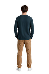 Person standing facing away isolated on a transparent backdrop showcasing clothing style