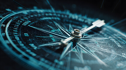 Abstract image of a compass with strategic business direction motifs, symbolizing navigation and alignment towards goals, compass, goals