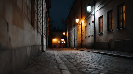 Fototapeta premium Cobblestone street with lanterns.