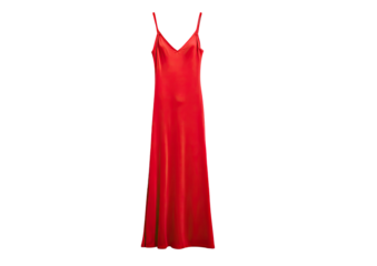 Red sleeveless maxi dress, hanging