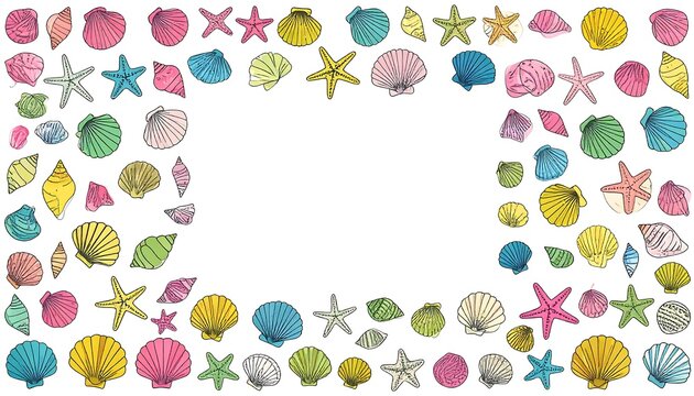 Colorful seashell and starfish border