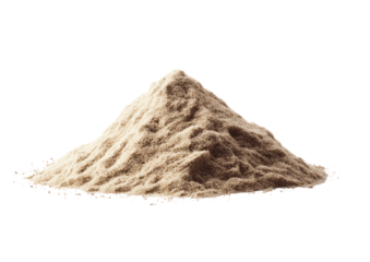 A mound of light beige sand sits on a black background