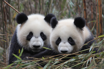 Naklejka premium giant panda eating bamboo/animal day