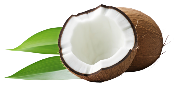 PNG Coconut wirh leave plant white background freshness.